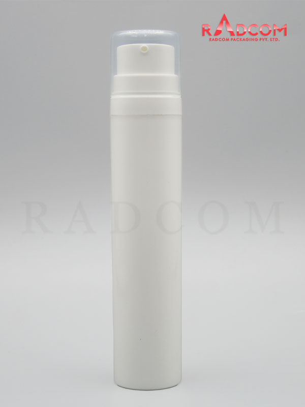 50ML White PP Airless Bottles With Clear PP Over Cap - INDIAN